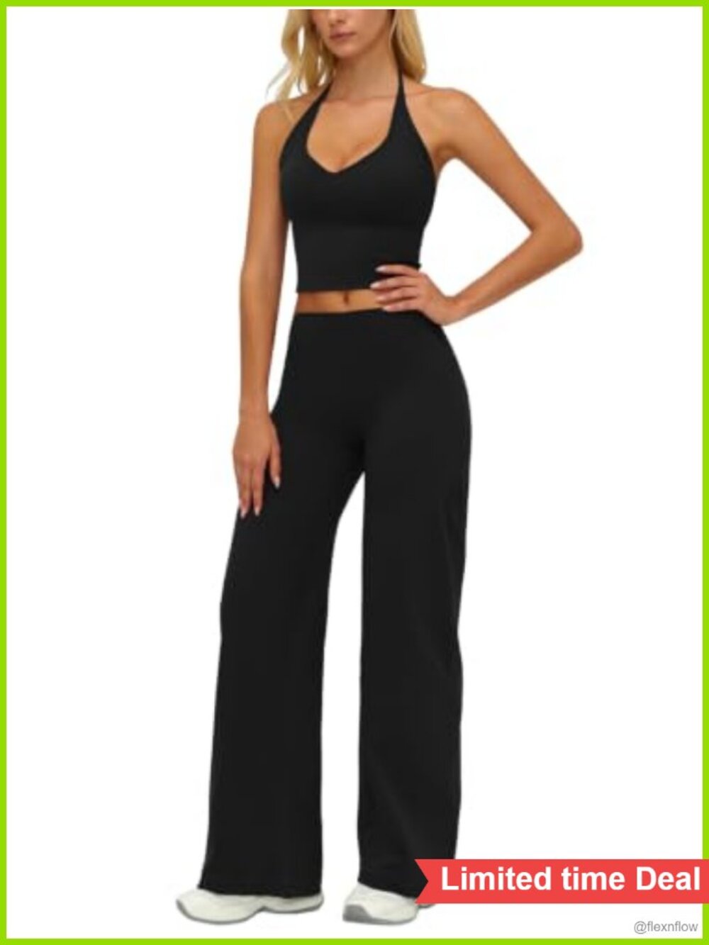 Women's 2 Piece Workout Set Halter Sports Bra & Wide Leg Yoga Pants High Stretch